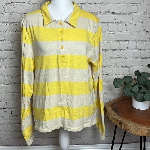J. Crew Fitted Button-Front Stripe Rugby Top in Lemon Zest Natural - Picture 2 of 12